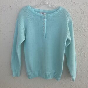 VTG Helium Light Blue Knit Henley Sweater Pullover Long Sleeve Women's Medium